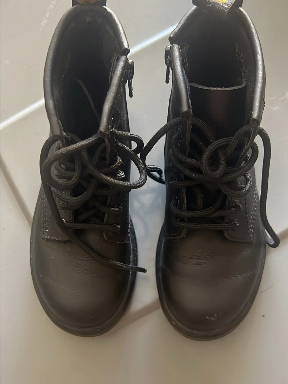 Dr. Martens Junior 1460 Black Leather Lace-Up Boots with Yellow Stitching